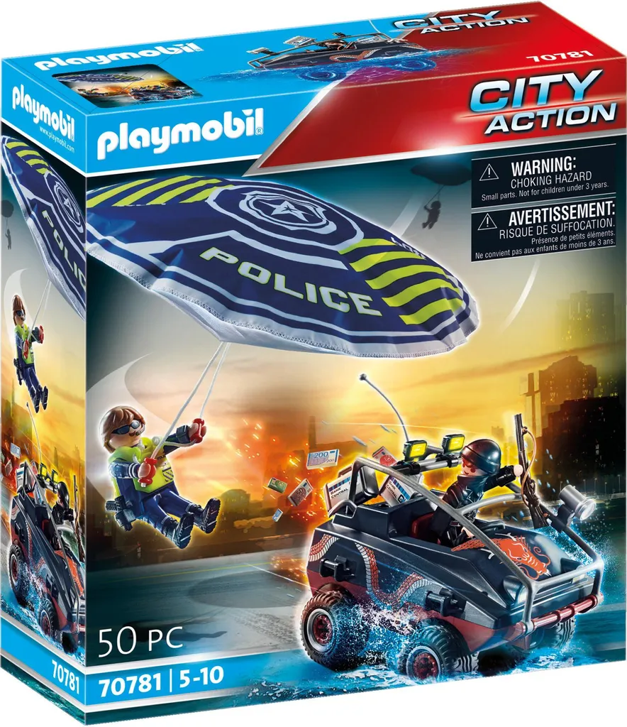 PLAYMOBIL City Action 70781 Polizei-Fallschirm: Verfolgung Des Amphibien-Fahrzeugs